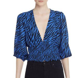 Aqua Brand Women's Blouse Top Shirt Cropped Black Blue Zebra Crop X-Small XS NEW